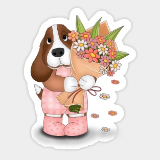 Dog brings beautiful flowers Sticker